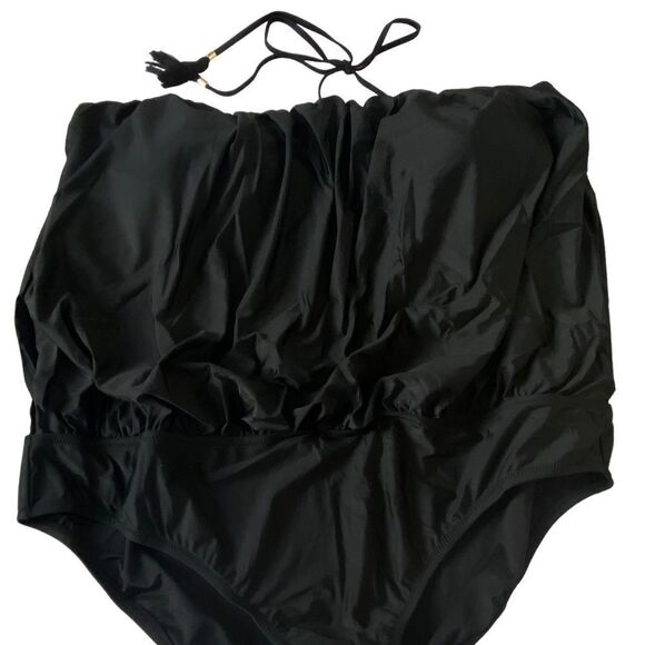 J Crew Black Jersey Lomellina Blouson Tassel Halter Strapless Swimsuit Sz 22 NWT - Picture 5 of 16